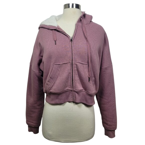 Aeropostale Pink Faux Fur Lined Zip Up Hoodie Jacket Women’s Size Medium - Picture 1 of 9